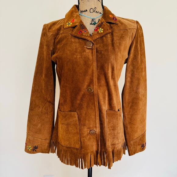 GAP Girls Cow Suede Fringe Embroidered Blazer Jacket KIDS XXL Womens XS Small - Picture 5 of 12